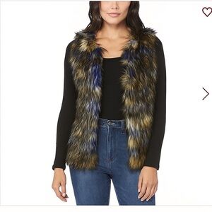 Artisan Ny Size Small Faux Fur Vest Blue Brown Beige Open Front Boho Unisex
